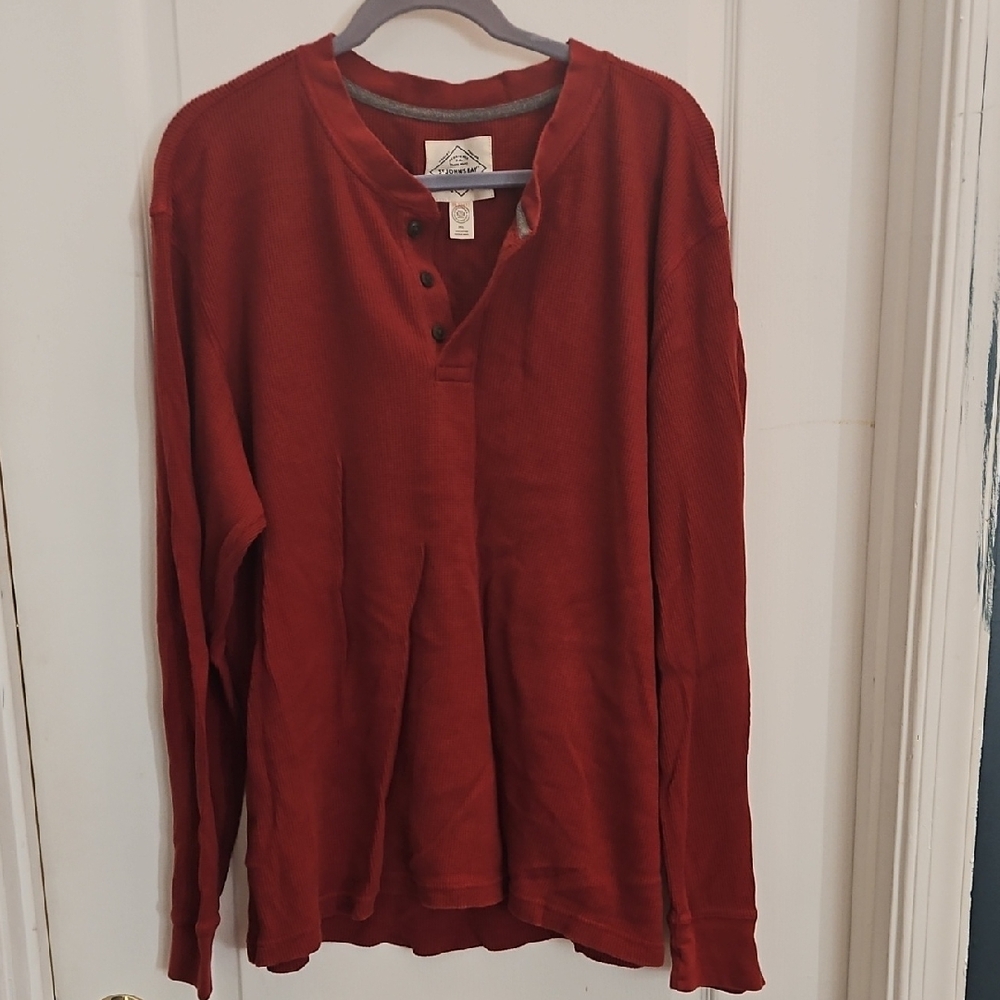 Men's Henley Long Sleeve Shirt in Brick Red